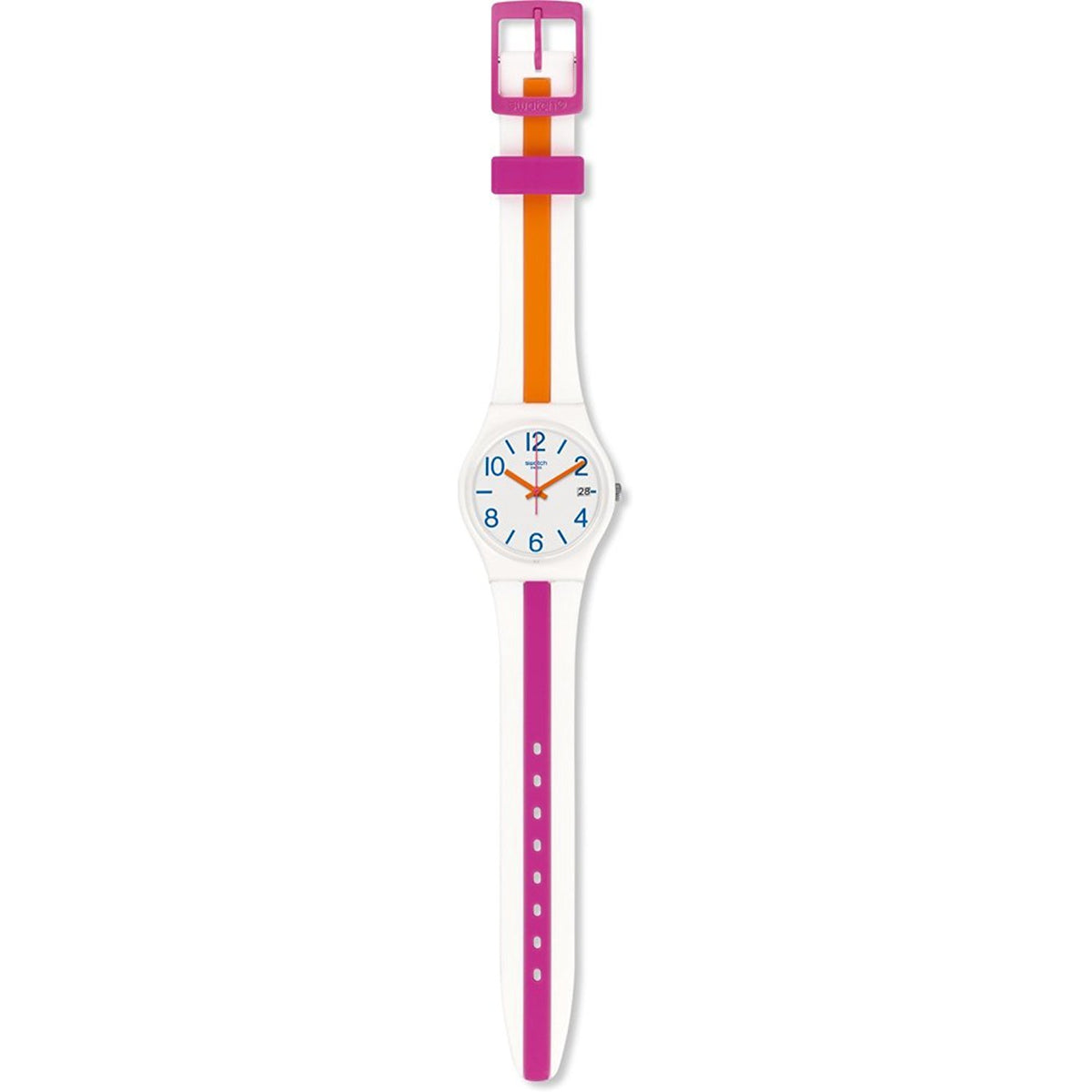 Swatch Originals Pinkline Бял циферблат Силиконова каишка Унисекс часовник GW408