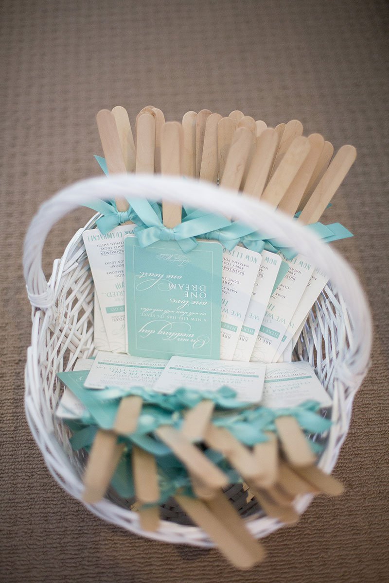 teal aqua wedding program fan