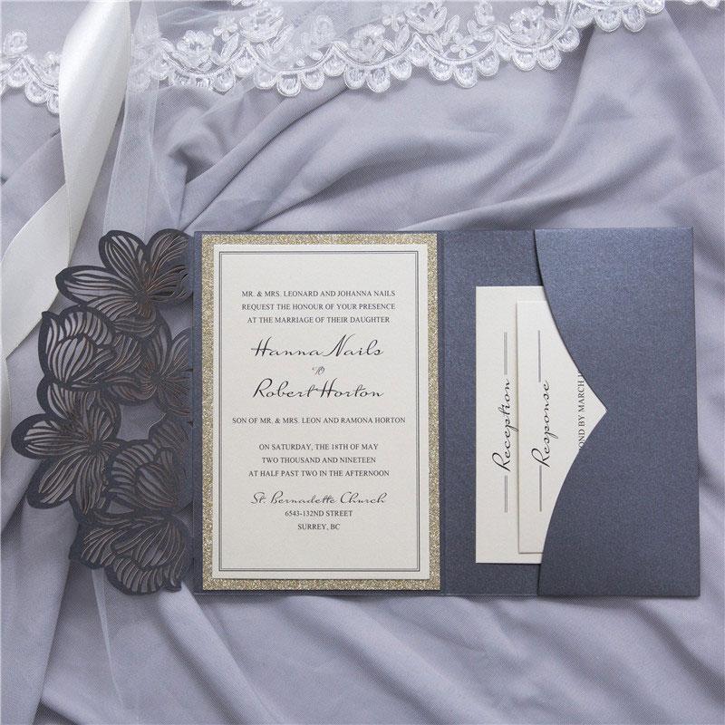 laser cut pocket invitation witrh flower design