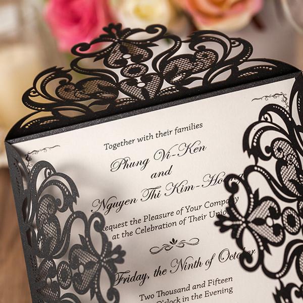 black lace laser cut pocket wedding invitation