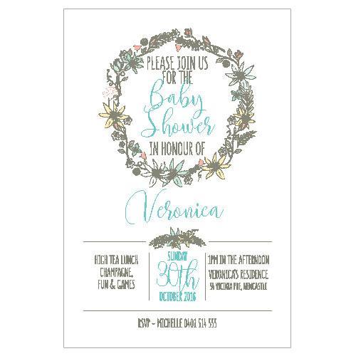 baby shower invitation with rustic flower wreath
