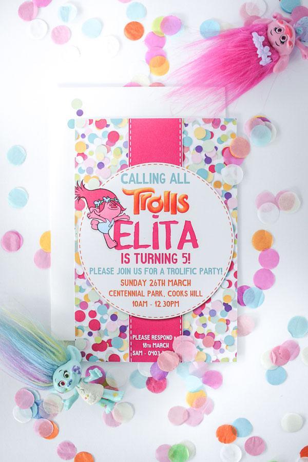 Troll inspired birthday invitation