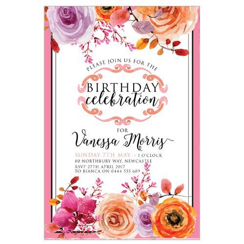 orange watercolour birthday invitation