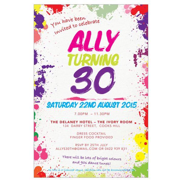 paint splattered birthday invitation