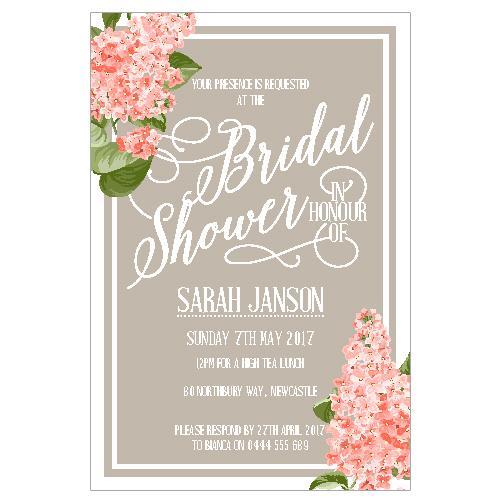 watercolour hydrangea floral bridal shower invitation