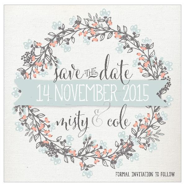 Rustic wreath save the date card design