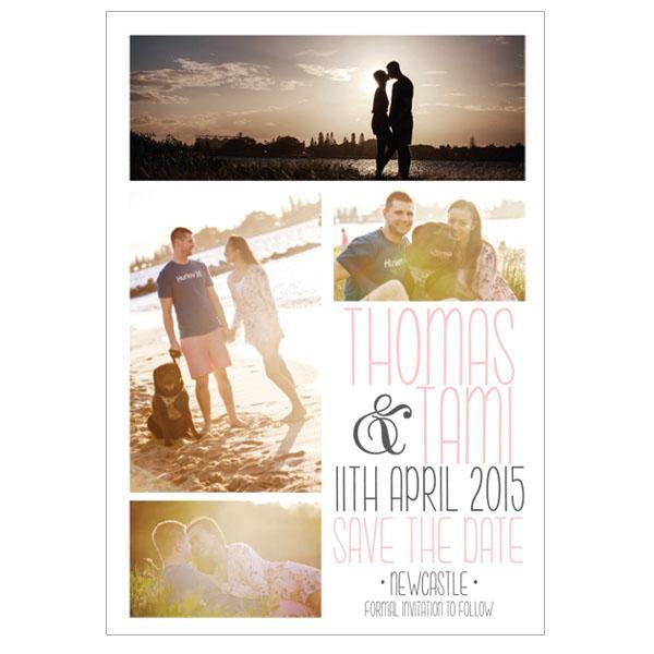 save the date card design featuring personalised images.