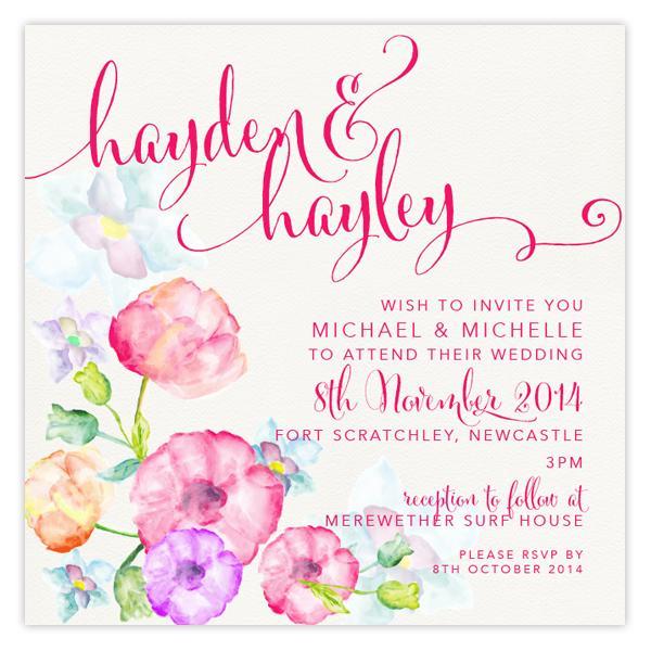 Watercolour wedding invitation design.