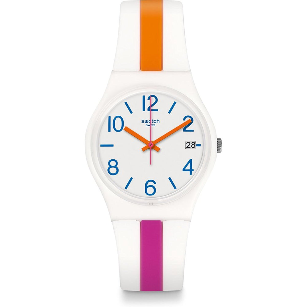 Swatch Originals Pinkline Бял циферблат Силиконова каишка Унисекс часовник GW408