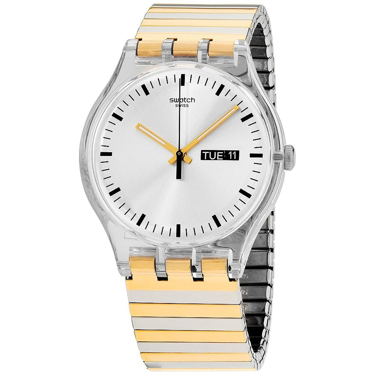 Часовник Swatch Originals Distinguo сребърен циферблат от неръждаема стомана унисекс SUOK708B