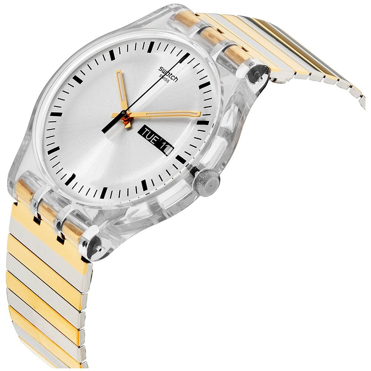 Часовник Swatch Originals Distinguo сребърен циферблат от неръждаема стомана унисекс SUOK708B