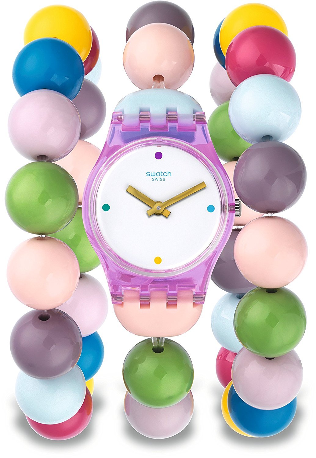 Дамски часовник Swatch Originals Party Beads с бял циферблат и пластмасова каишка LP148B