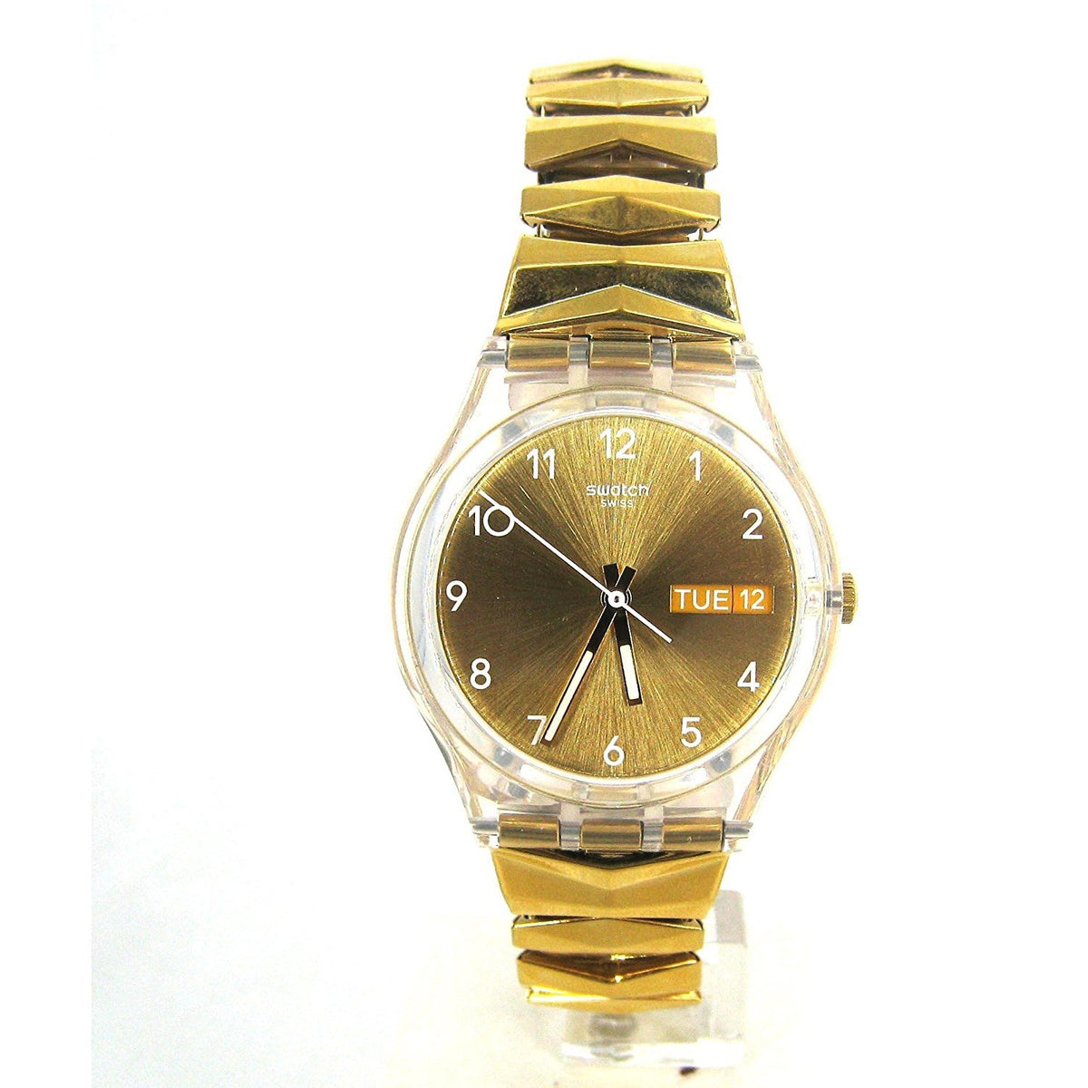 Дамски часовник Swatch Originals Goldbrunnen със златен циферблат от неръждаема стомана GE708B