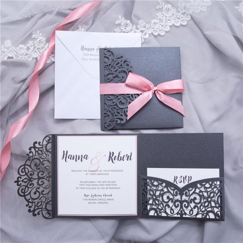 laser cut pocket wedding invitation