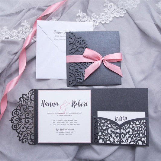 laser cut pocket wedding invitation