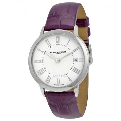 Дамски часовник Classima с бял циферблат и лилава кожа 10224
