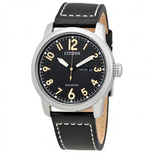 Мъжки кожен часовник Eco-Drive Chandler с черен циферблат