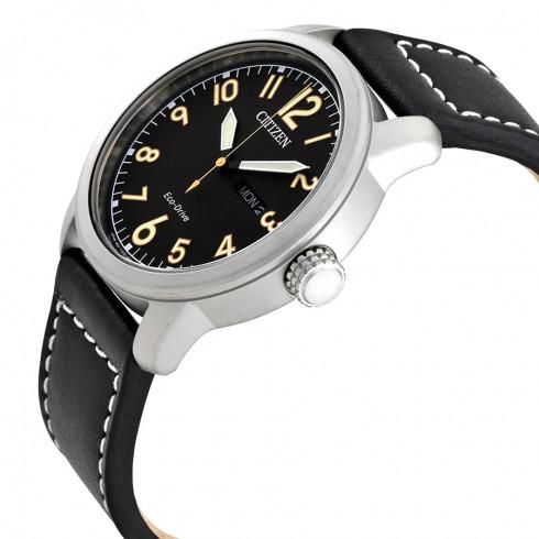 Мъжки кожен часовник Eco-Drive Chandler с черен циферблат